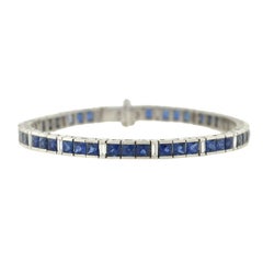 1940s Retro French Cut Sapphire Diamond Gold Line Bracelet