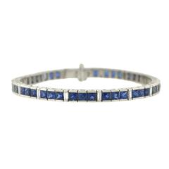 1940s Retro French Cut Sapphire Diamond Gold Line Bracelet 11