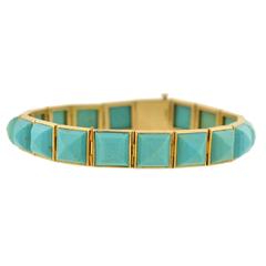 Antique Victorian Carved Turquoise Flexible Link Bracelet