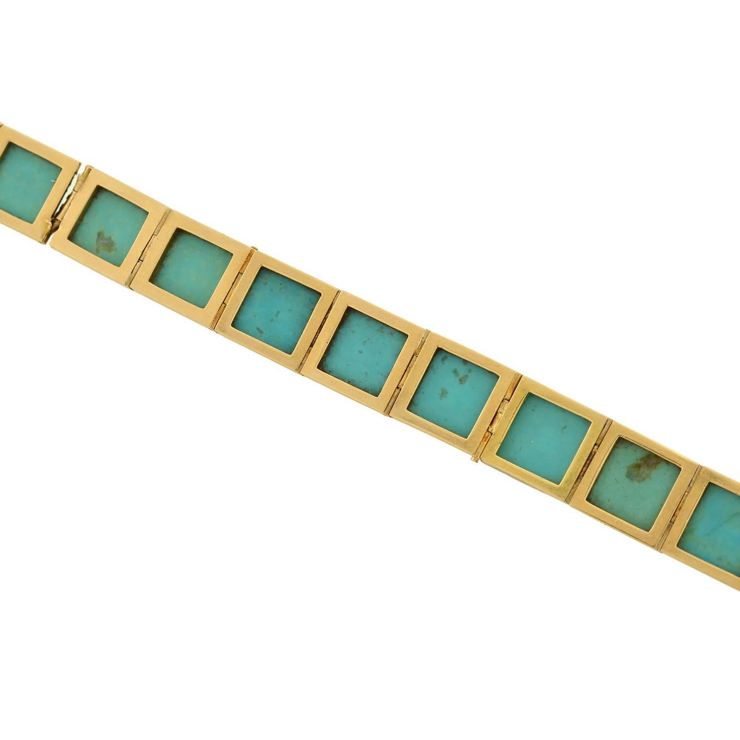 Antique Victorian Carved Turquoise Flexible Link Bracelet 1