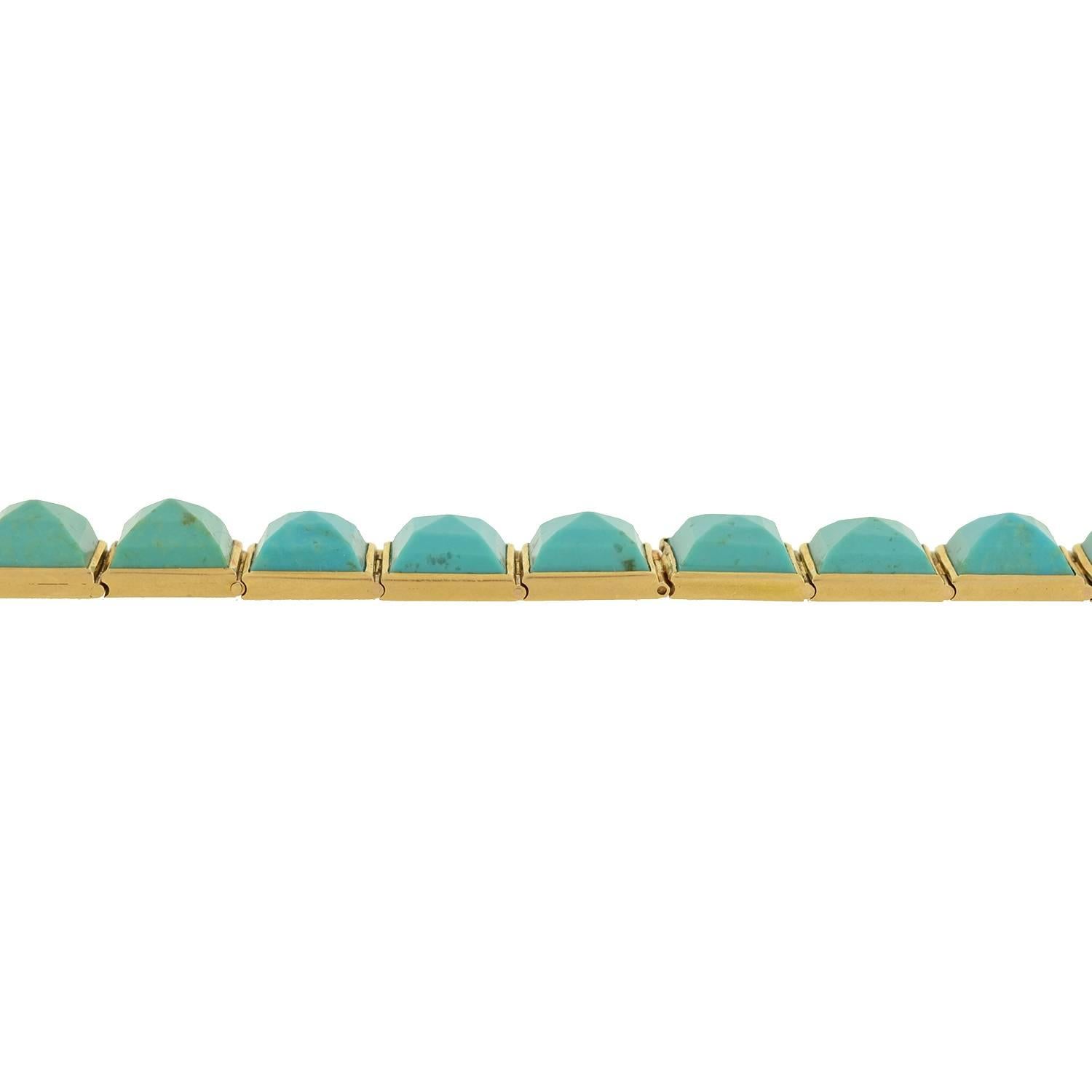 Women's Antique Victorian Carved Turquoise Flexible Link Bracelet