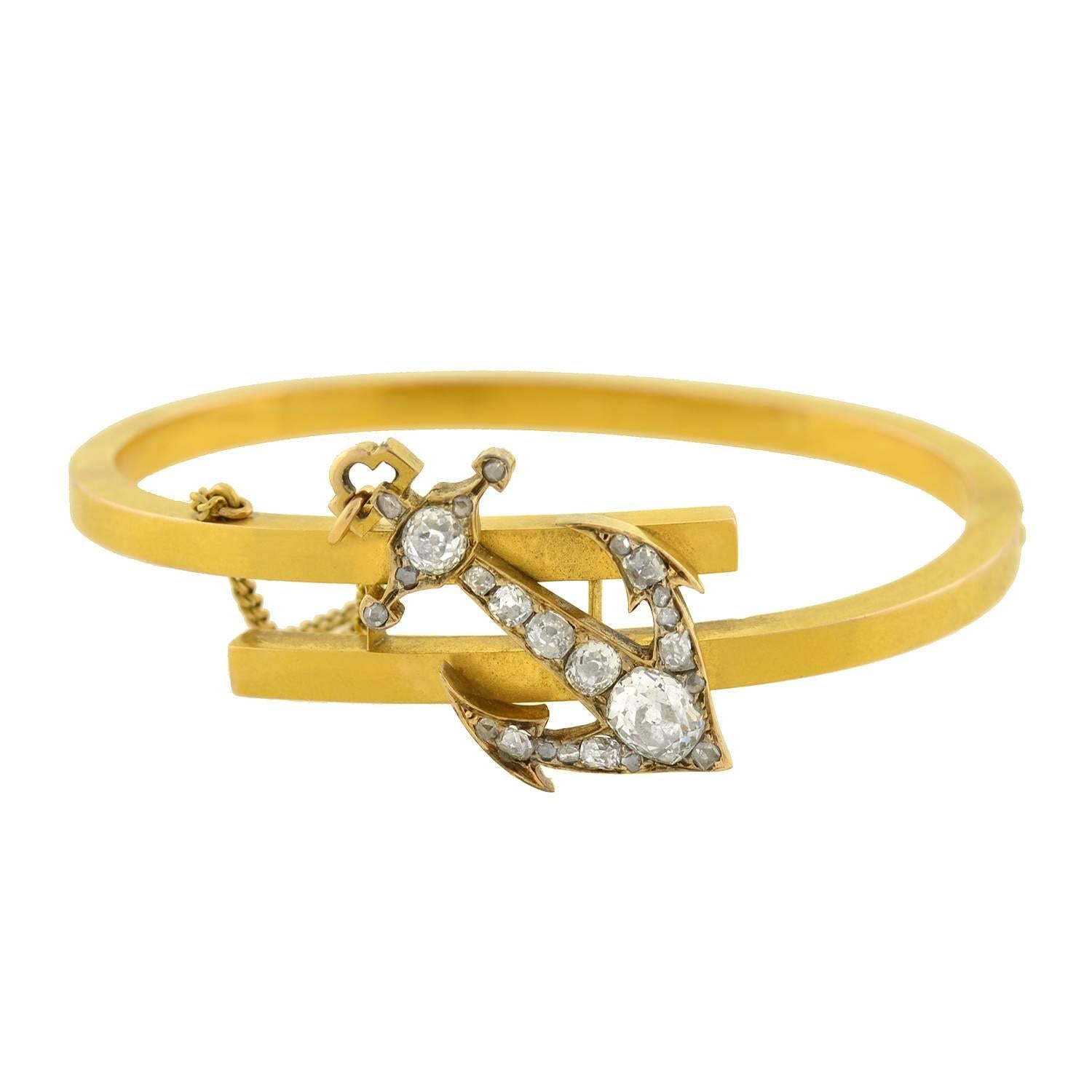 Victorian 2.00 Carats Diamonds Gold Anchor Bypass Bracelet 