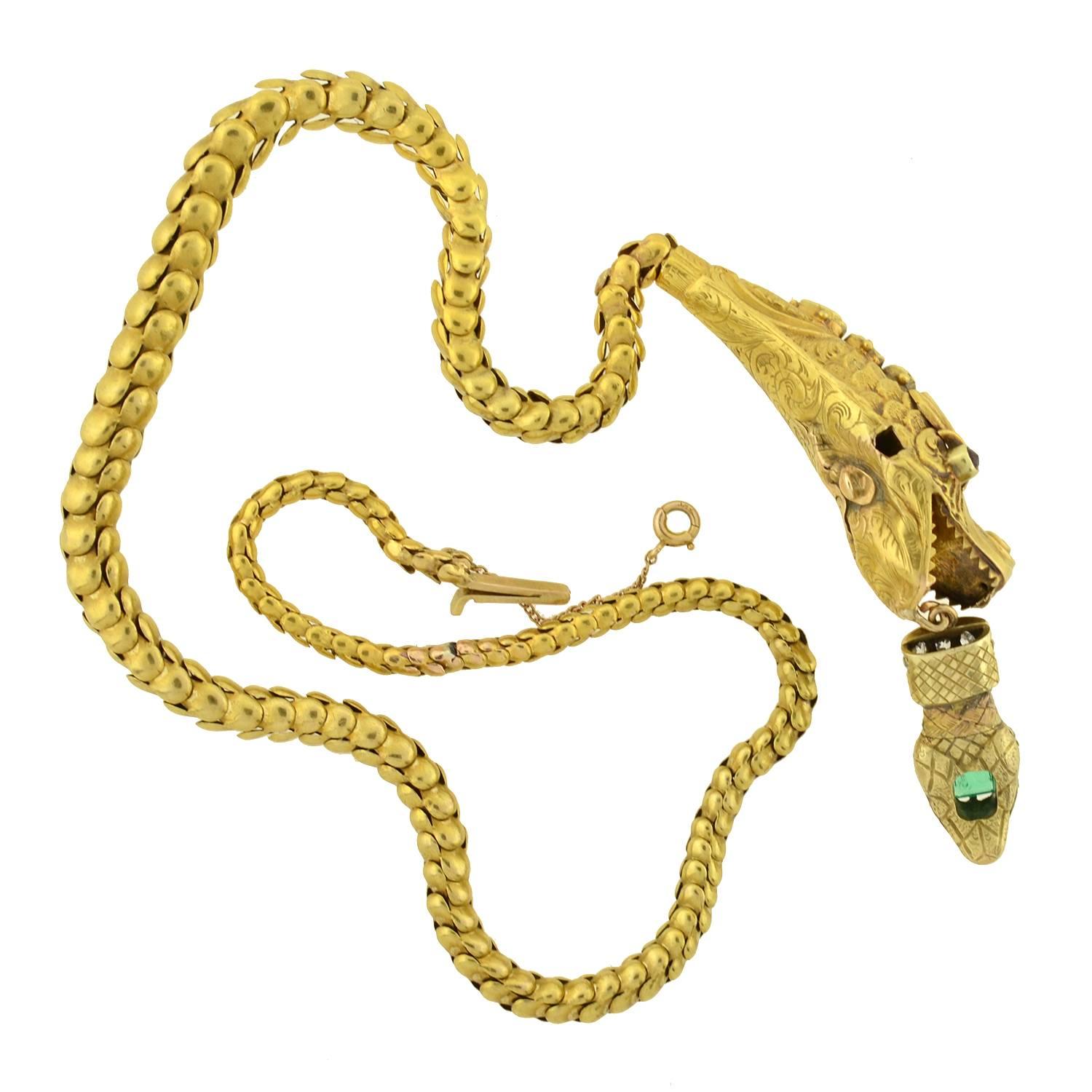 Victorian Multi Gemstone Dragon Snake Gold Necklace 2