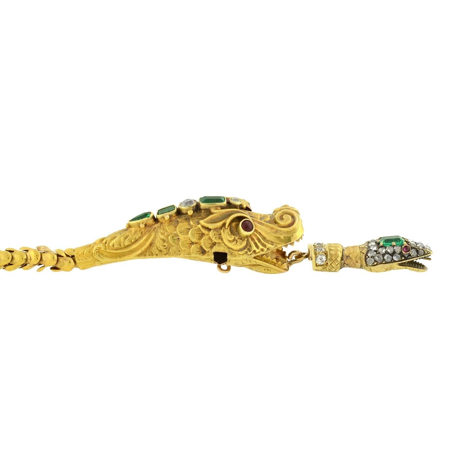 Women's Victorian Multi Gemstone Dragon Snake Gold Necklace