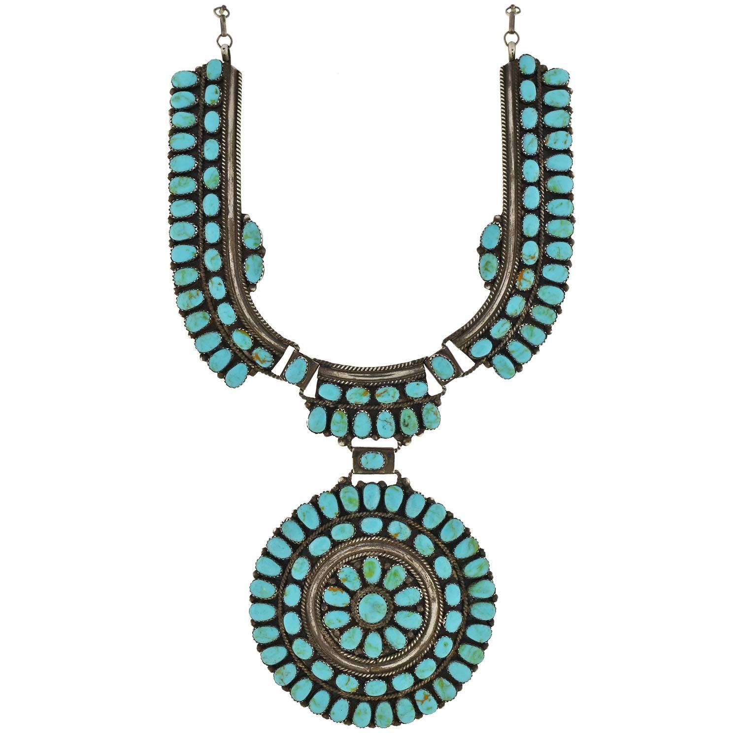 J.W. Vintage Navajo Turquoise Sun Wheel Sterling Necklace