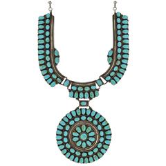 J.W. Retro Navajo Turquoise Sun Wheel Sterling Necklace