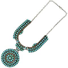 J.W. Vintage Navajo Turquoise Sun Wheel Sterling Necklace