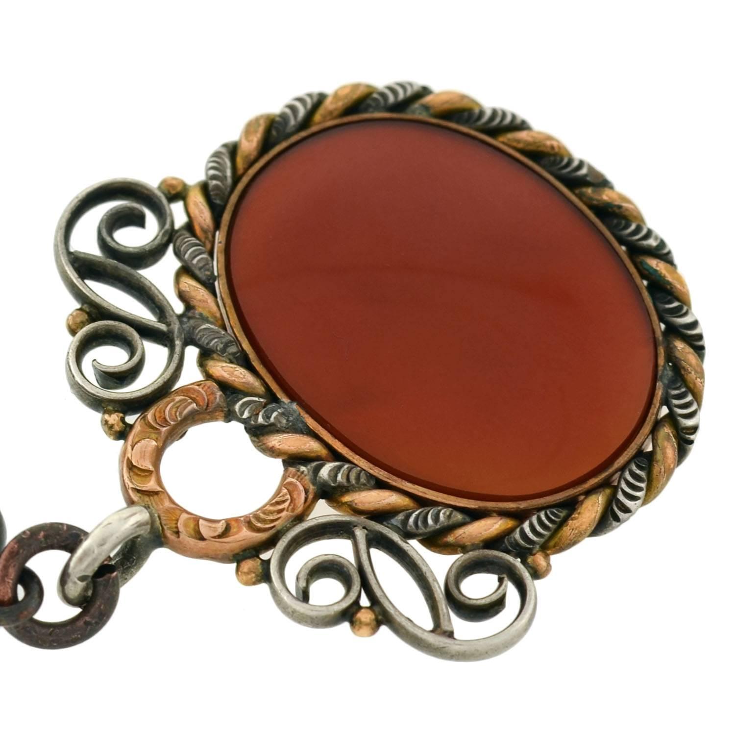 Victorian Shakudo Mixed Metals Watch Chain with Carnelian Fob 2
