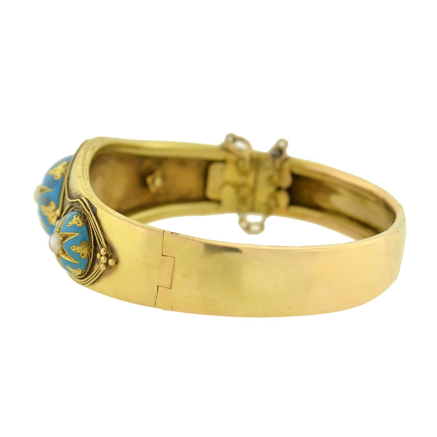 Viktorianische viktorianische etruskische Perle, Emaille Starburst-Motiv-Armband Damen im Angebot