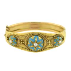 Victorian Etruscan Pearl, Enamel Starburst Motif Bracelet 7