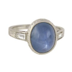 Art Deco 2.50 Carat Star Sapphire Diamond Ring