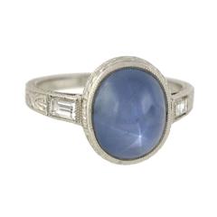 Art Deco 2.50 Carat Star Sapphire Diamond Ring 12