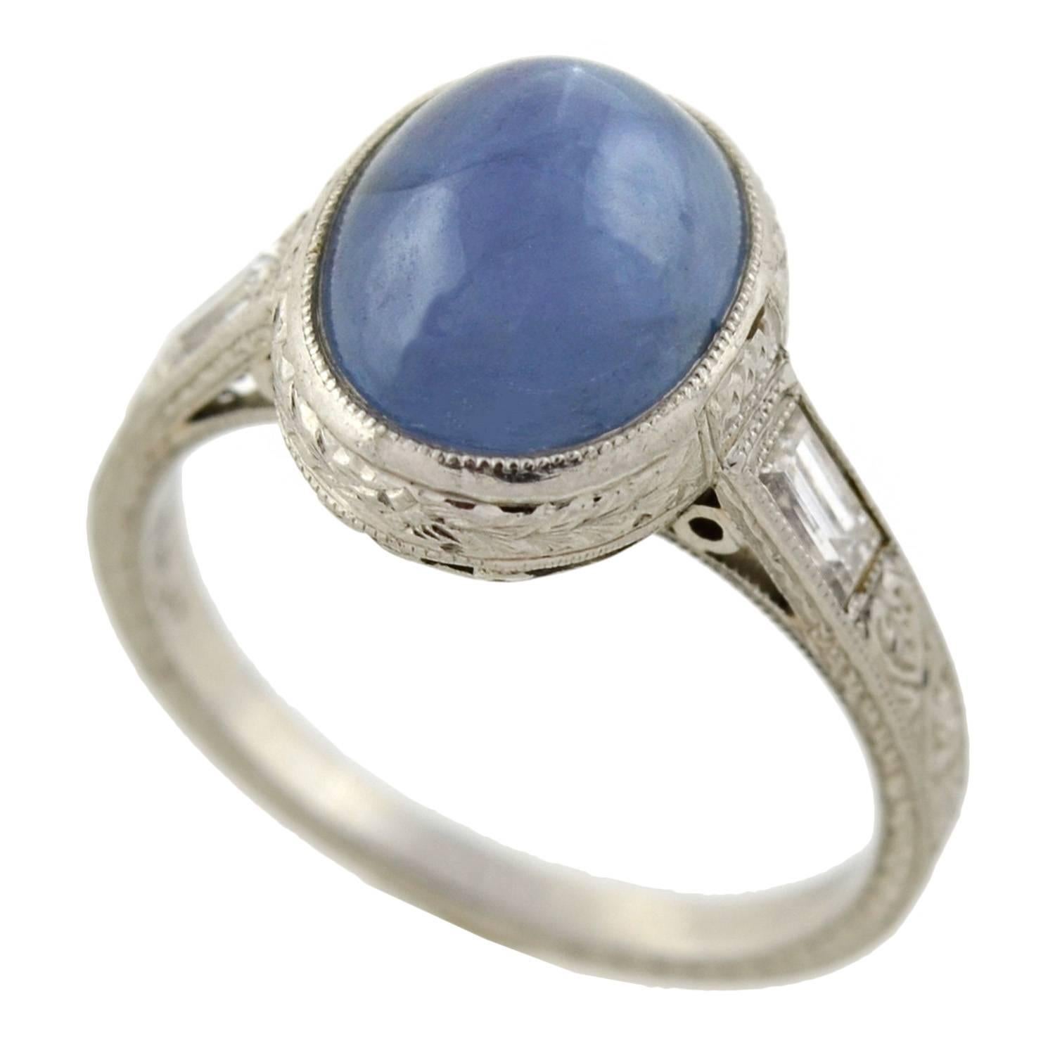 Art Deco 2.50 Carat Star Sapphire Diamond Ring In Excellent Condition In Narberth, PA