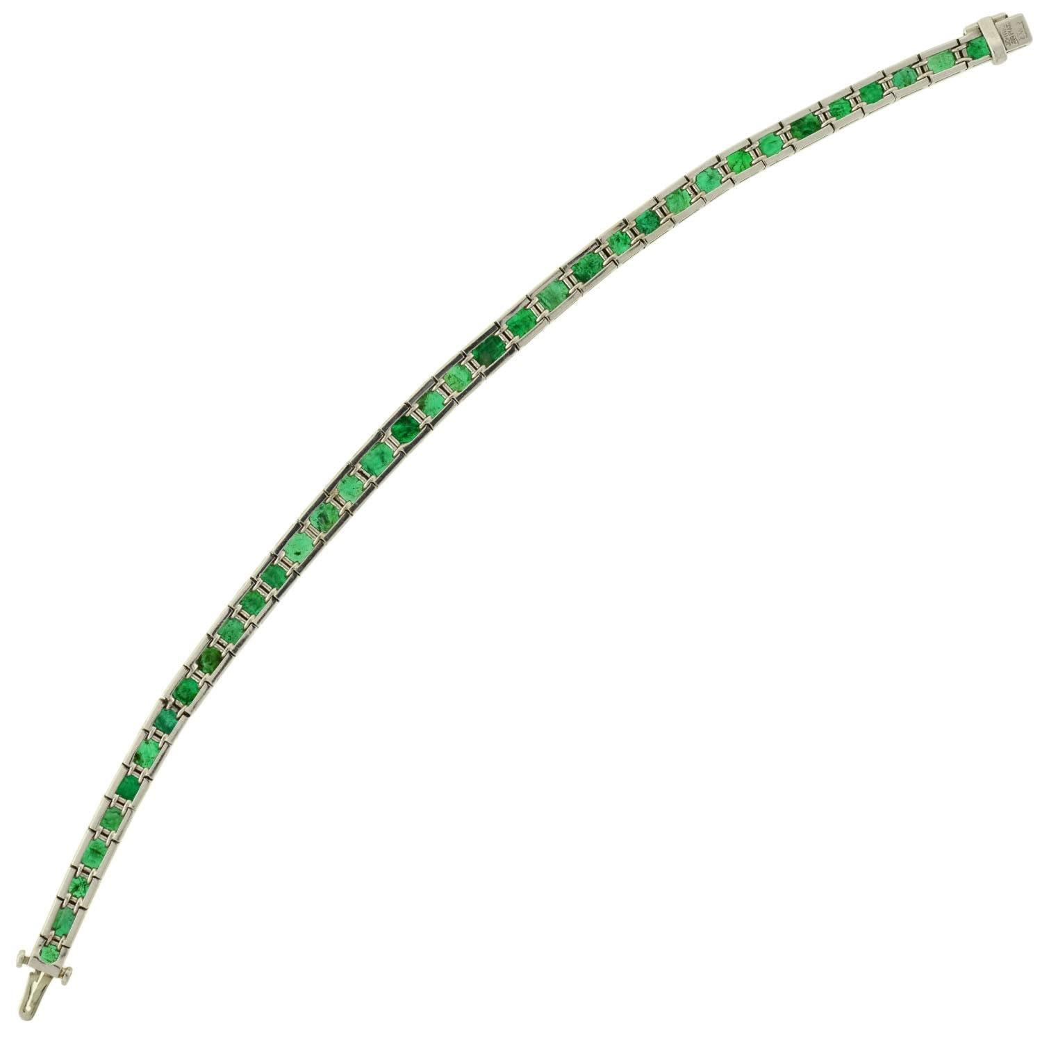 Art Deco Waslikoff Emerald platinum Line Bracelet  4