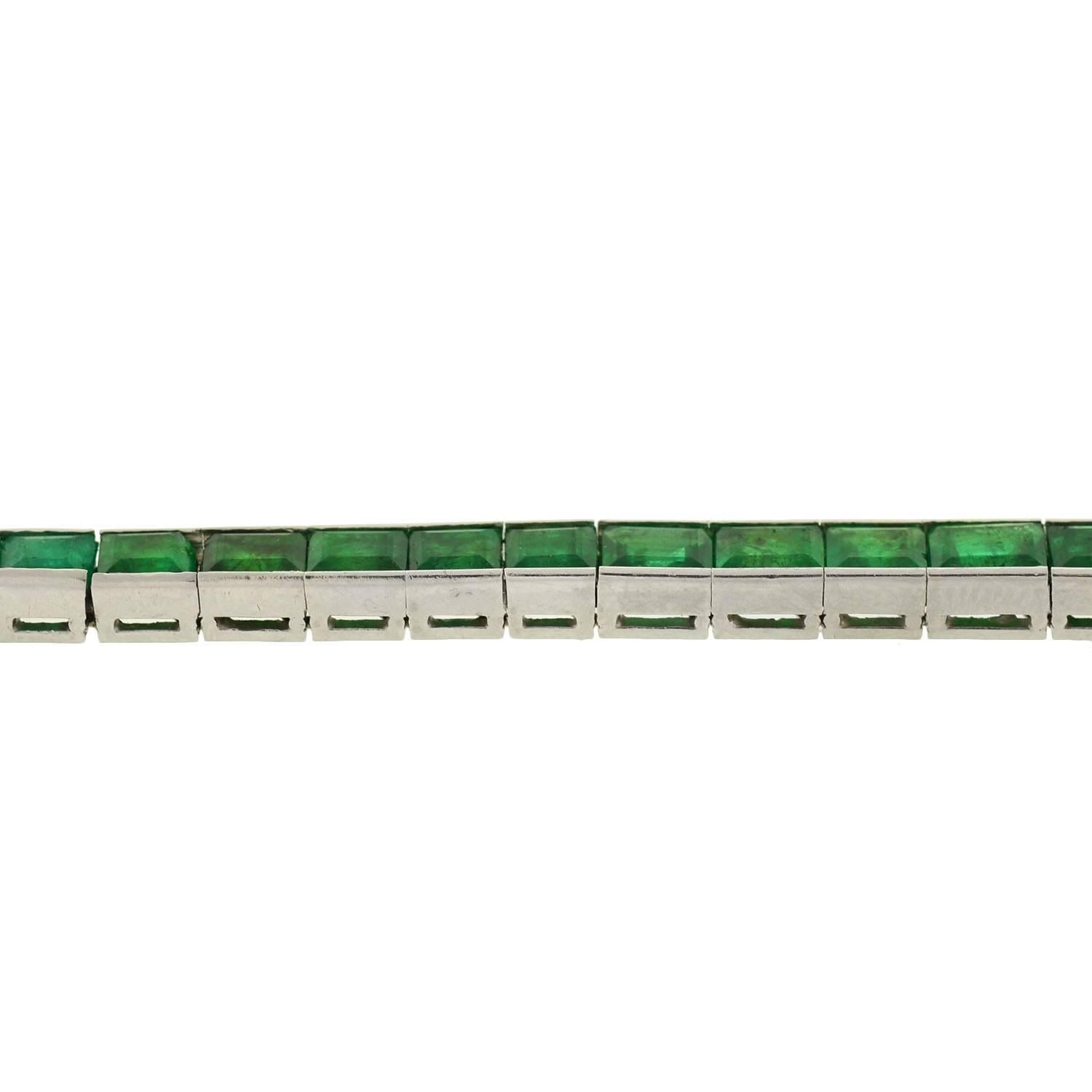 Art Deco Waslikoff Emerald platinum Line Bracelet  1