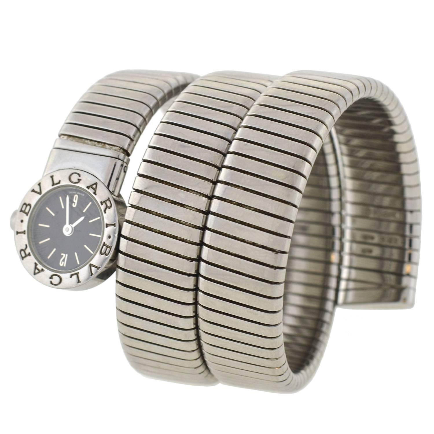 Contemporary Bulgari Ladies Stainless Steel Serpenti Tubogas Bracelet Wristwatch