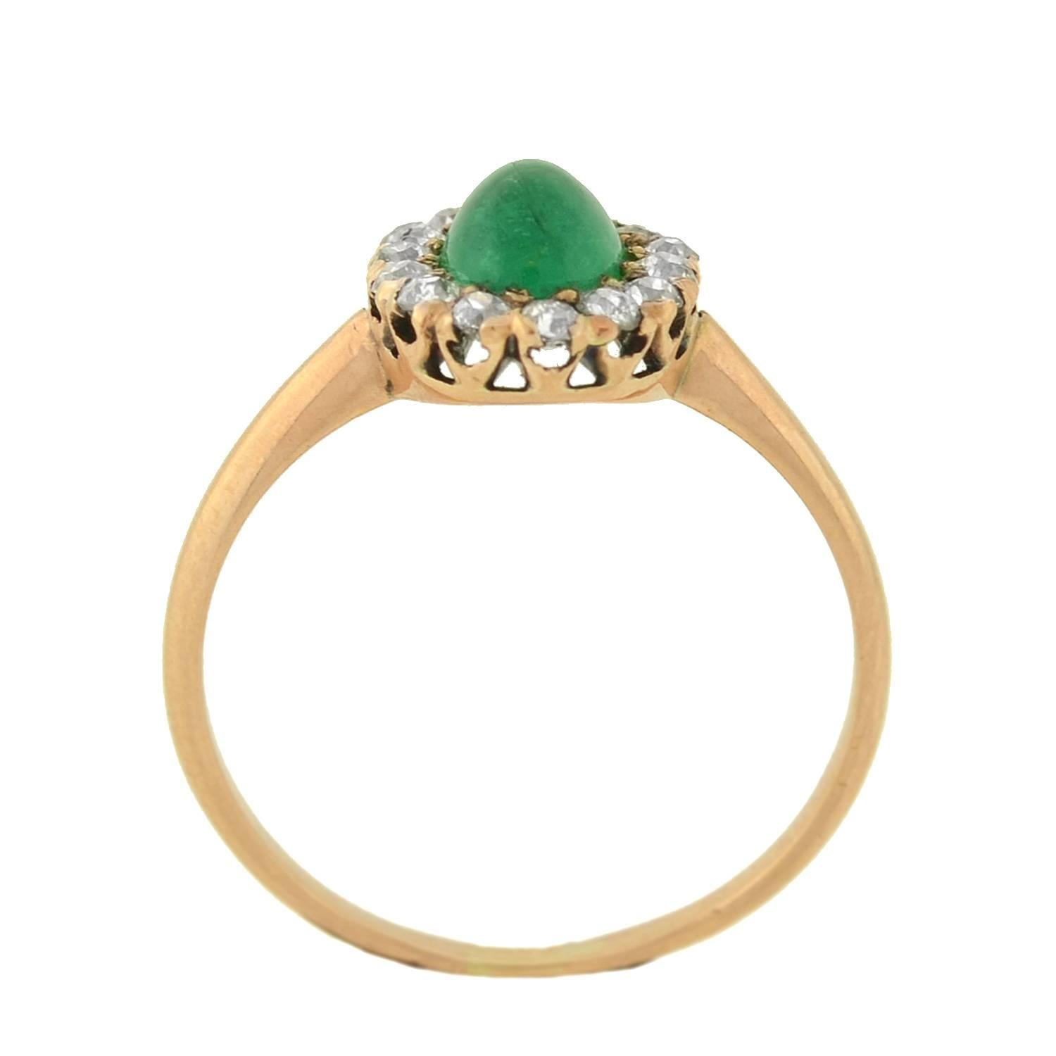 Old Mine Cut Art Deco Russian Emerald Diamond Cluster Ring