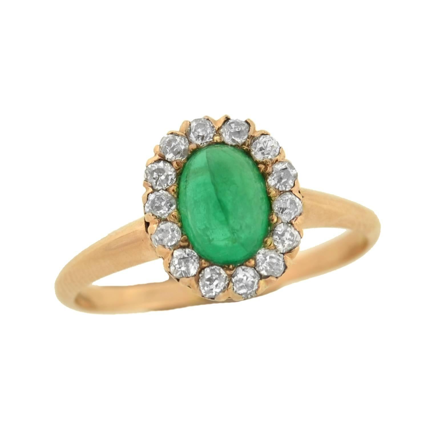 Art Deco Russian Emerald Diamond Cluster Ring In Good Condition In Narberth, PA