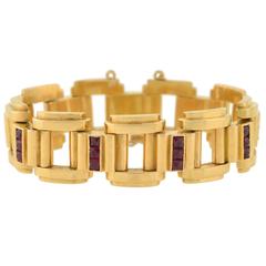 Retro French Ruby Tire Track Link Gold Bracelet 7
