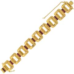 Retro French  Ruby Tire Track Link Gold Bracelet