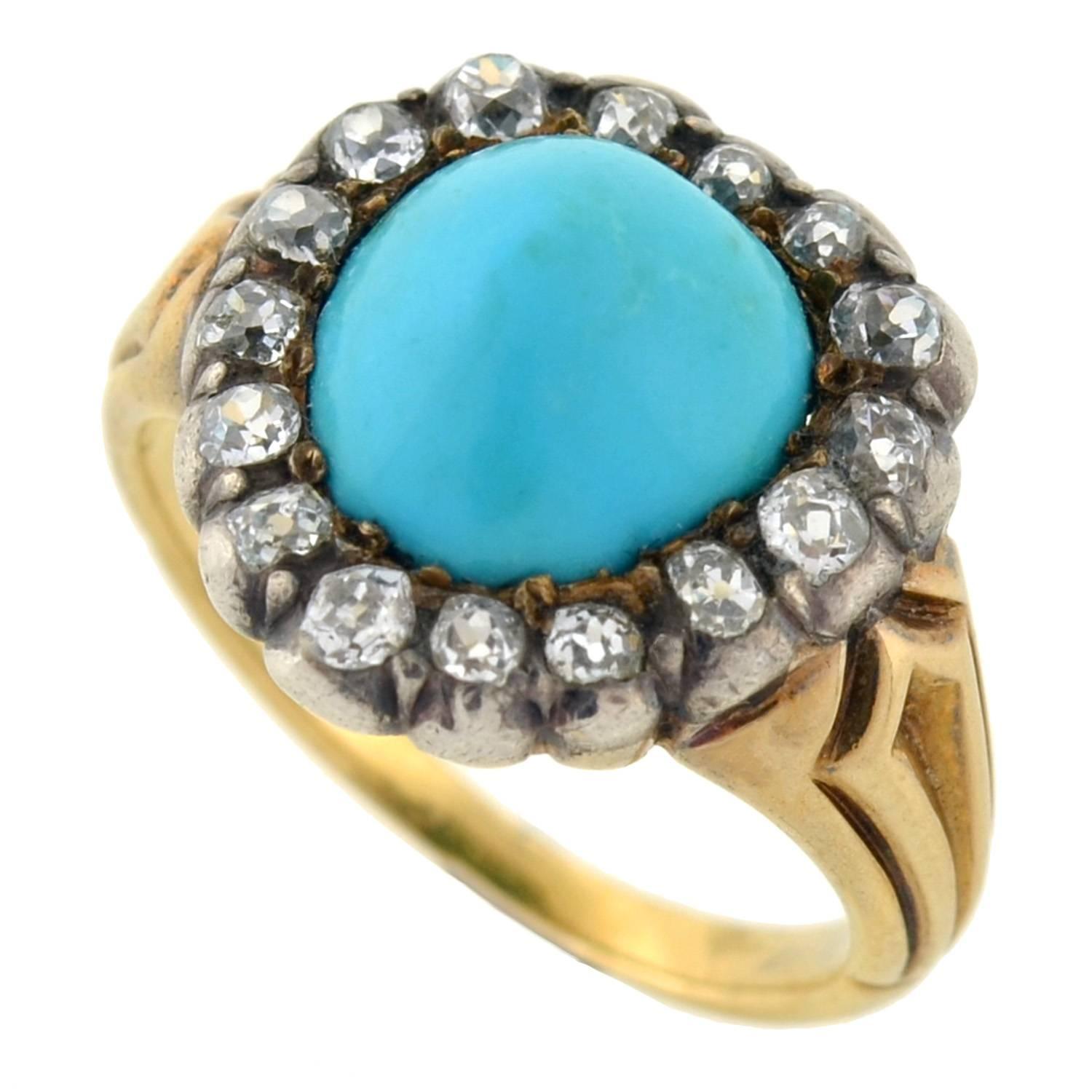 Women's Antique Victorian Persian Turquoise Diamond Heart Ring