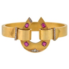 Antique Victorian Natural Ruby Diamond Gold Horseshoe Bracelet