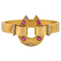 Antique Victorian Natural Ruby Diamond Gold Horseshoe Bracelet 8