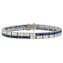 Vintage Art Deco French Cut Diamond Sapphire Line Bracelet