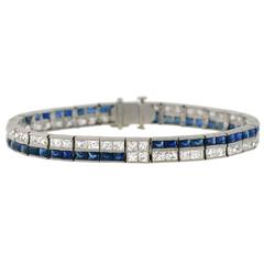 Art Deco French Cut Diamond Sapphire Line Bracelet 4