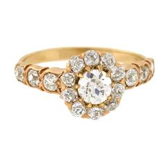 Victorian Mine Cut Diamond Gold Cluster Ring