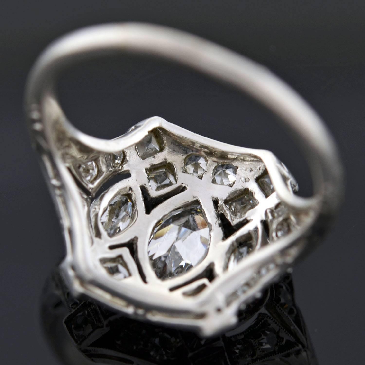 Edwardian Marquise and French Cut Diamond Ring 1.70 Carat 1