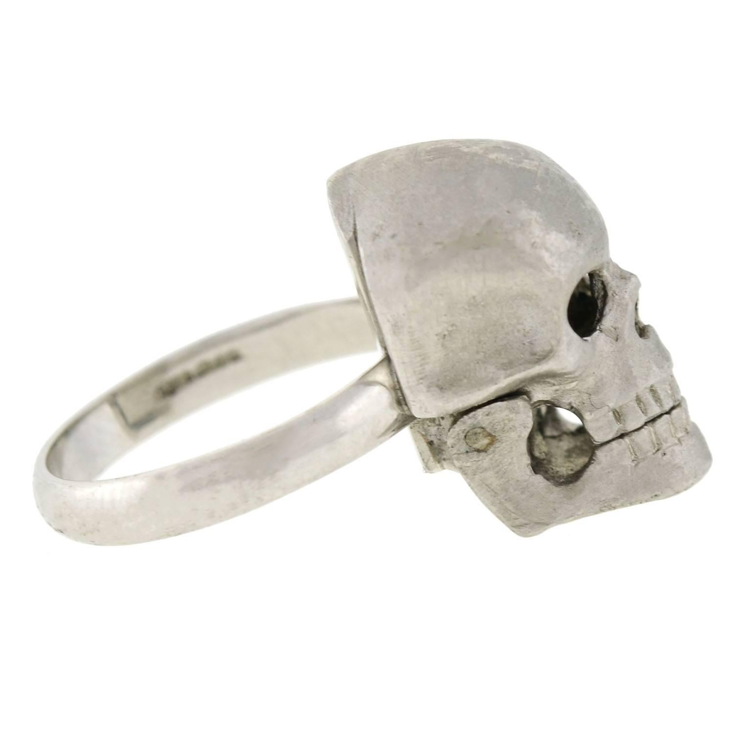 Deakin & Francis Contemporary Platinum Diamond Moveable Skull Ring In Excellent Condition In Narberth, PA