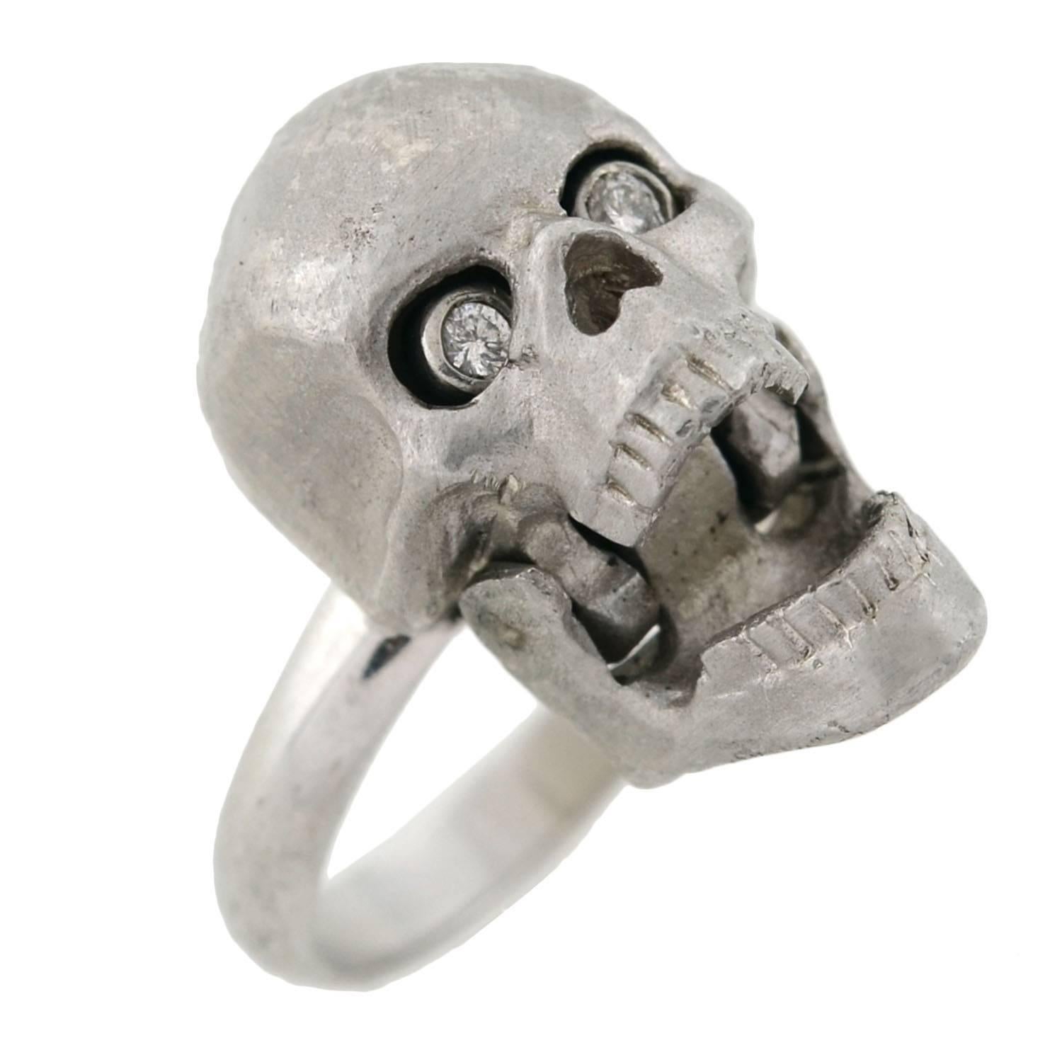 Deakin & Francis Contemporary Platinum Diamond Moveable Skull Ring 2