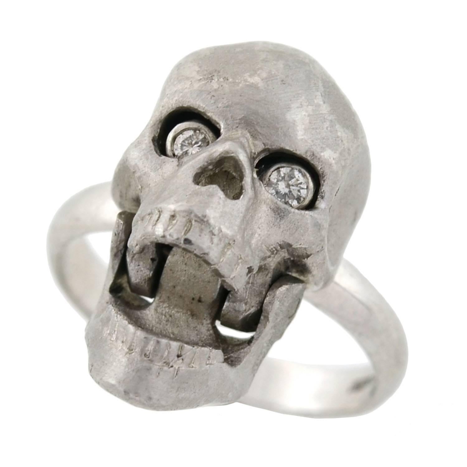 Deakin & Francis Contemporary Platinum Diamond Moveable Skull Ring 1