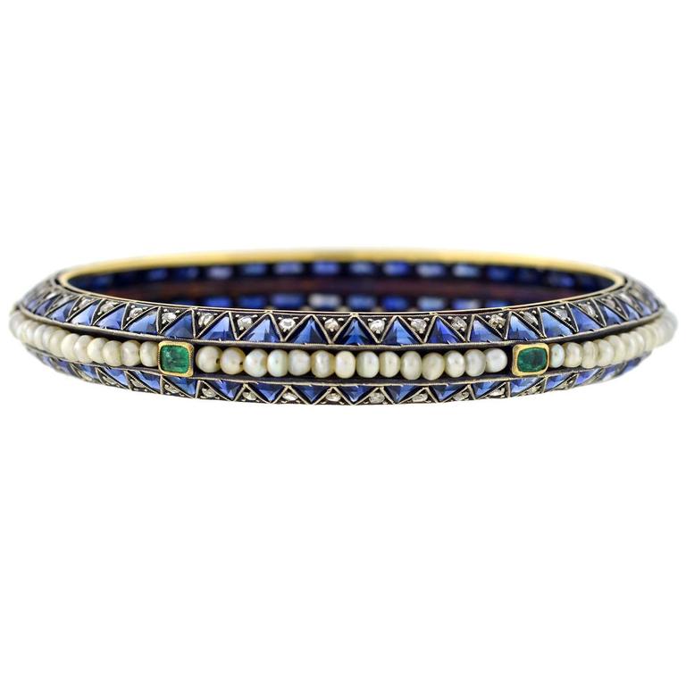 Edwardian Shire Emerald Pearl Diamond Bangle Bracelet For An Outstanding Bracelet From The Edwardian Ca1915 Era This Beautiful And Unusual Bangle