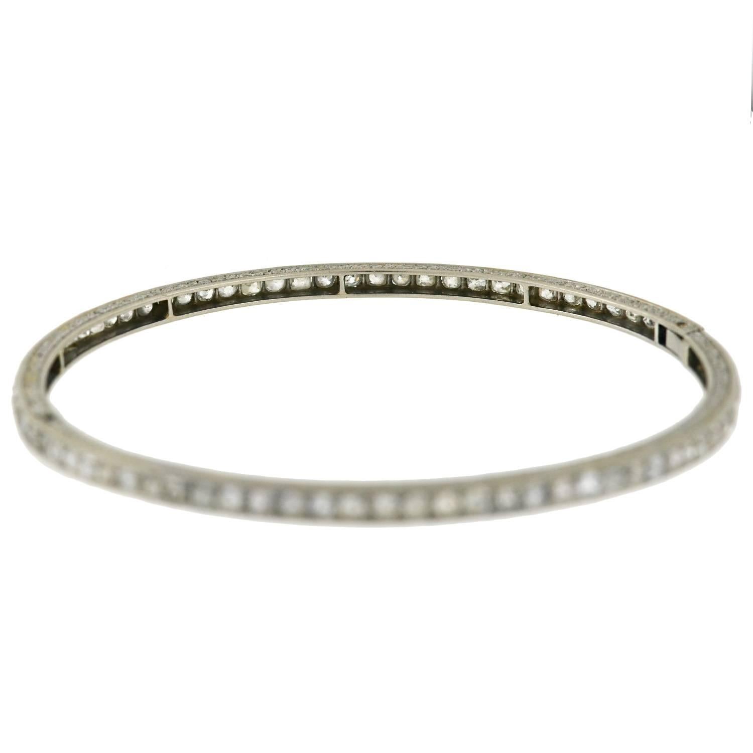 Edwardian Platinum Mine Cut Diamond Bangle Bracelet 5 Carat In Excellent Condition In Narberth, PA