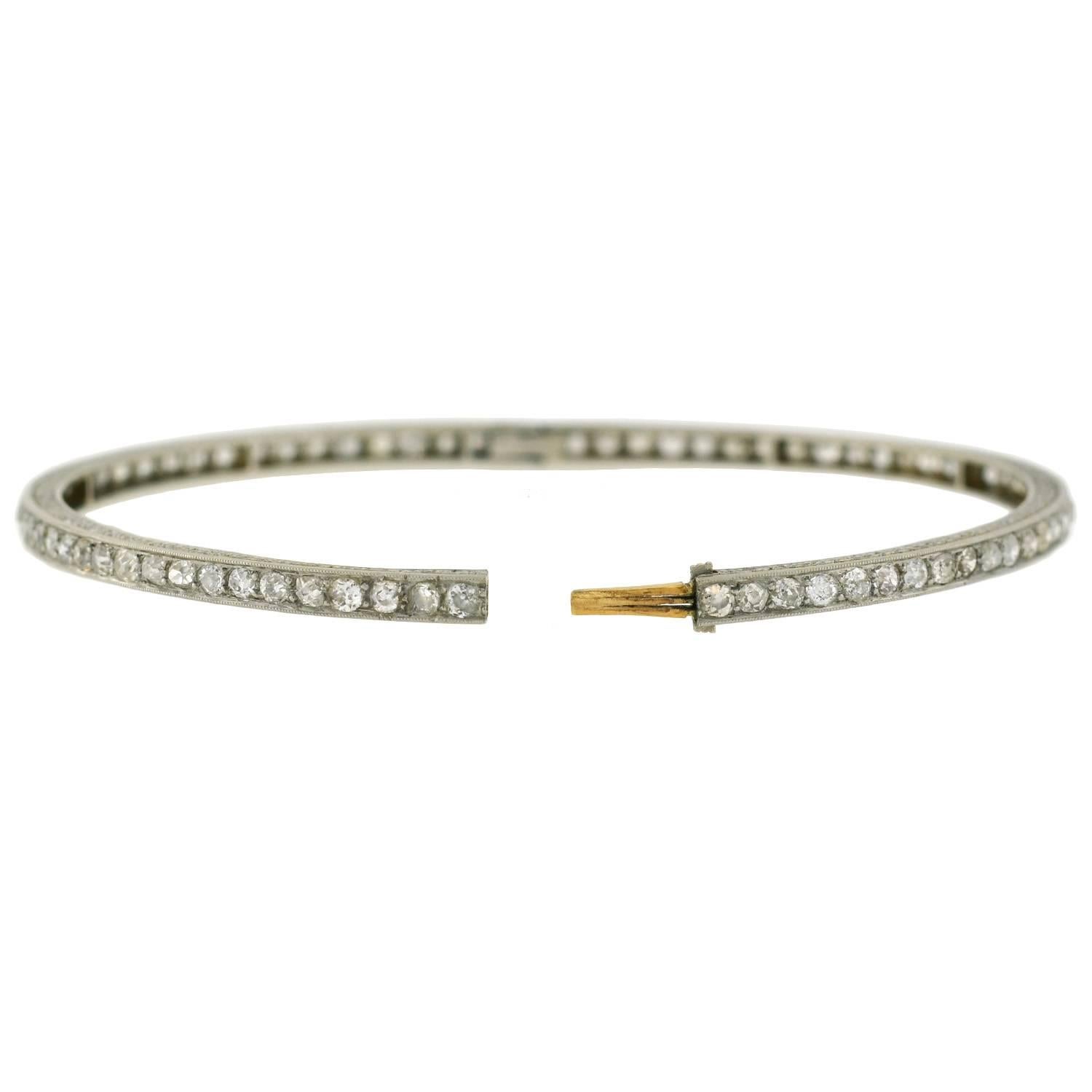 Edwardian Platinum Mine Cut Diamond Bangle Bracelet 5 Carat For Sale at ...