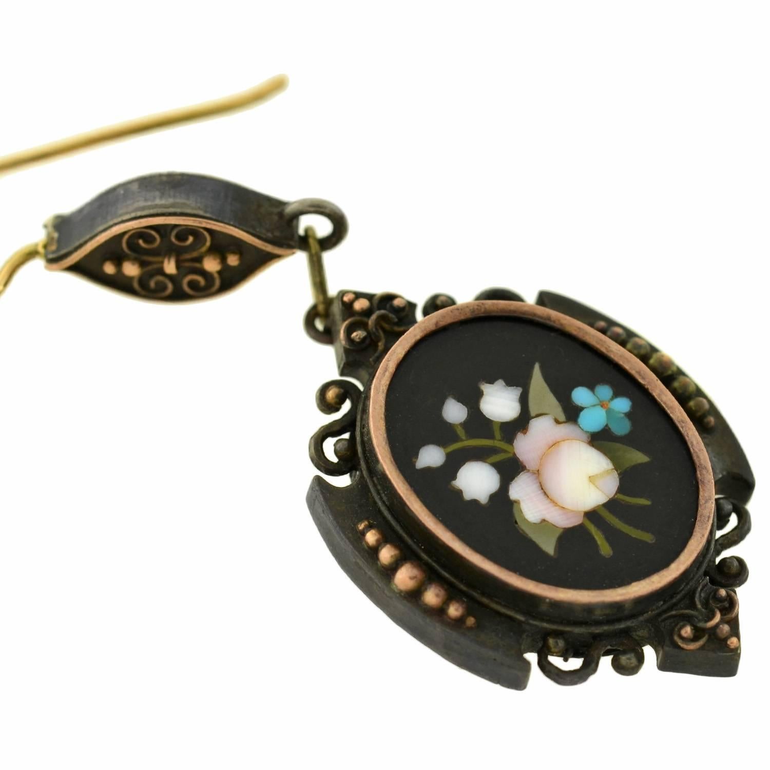Women's Victorian Pietra Dura Earring and Locket Set