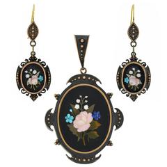 Victorian Pietra Dura Earring and Locket Set 2