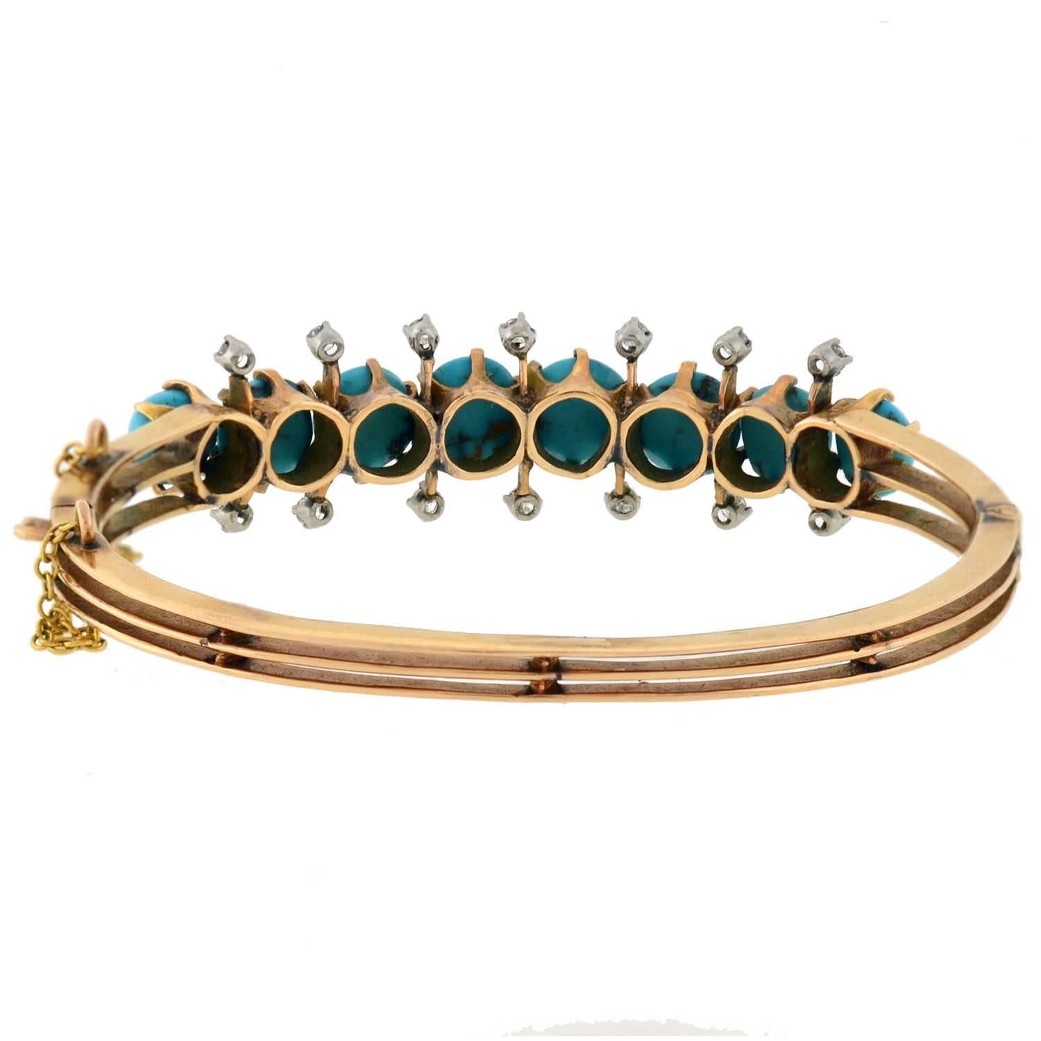 Victorian Persian Turquoise Diamond Hinged Bracelet 3