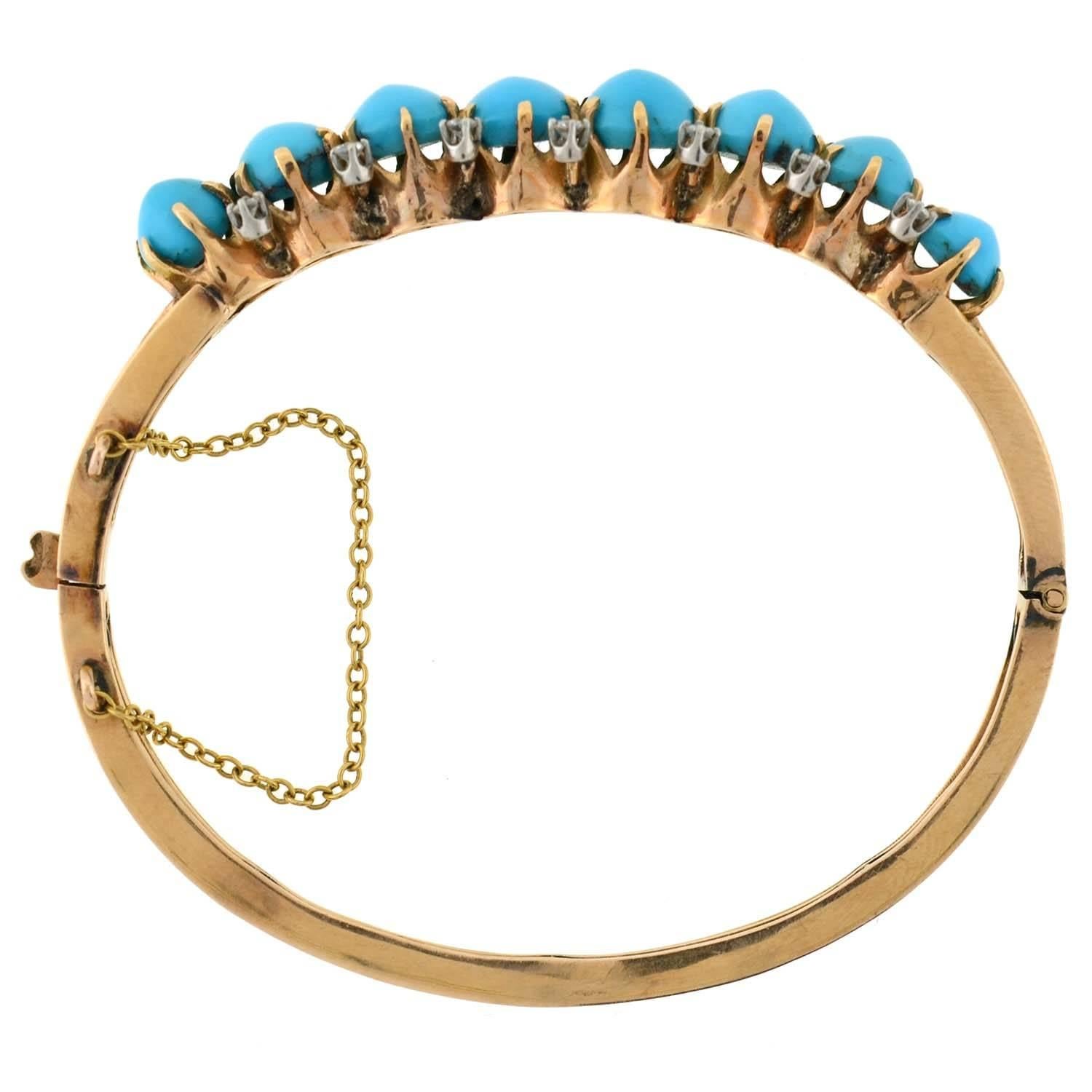 Victorian Persian Turquoise Diamond Hinged Bracelet 1