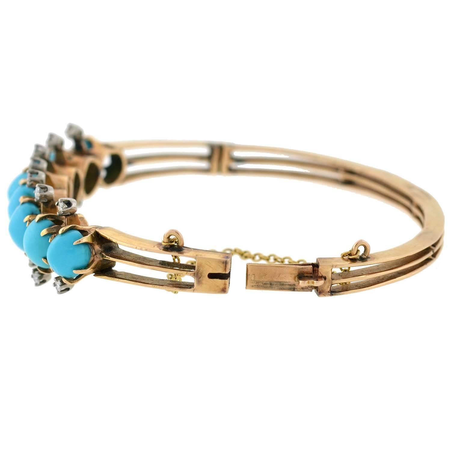 Women's Victorian Persian Turquoise Diamond Hinged Bracelet