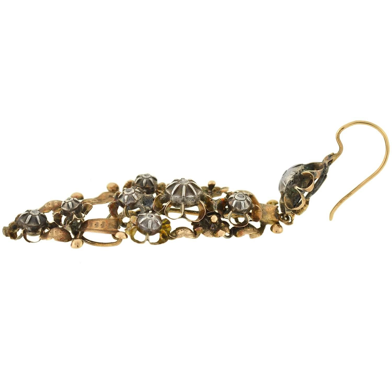 Early Victorian Dramatic Rose Cut Diamond Earrings 1