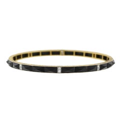 Antique Art Deco Faceted Onyx Diamond Gold Platinum Bangle Bracelet