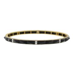 Art Deco Faceted Onyx Diamond Gold Platinum Bangle Bracelet 11