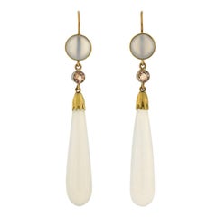 Antique Victorian Chalcedony Zircon Teardrop Earrings