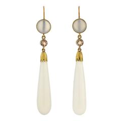 Victorian Chalcedony Zircon Teardrop Earrings 3