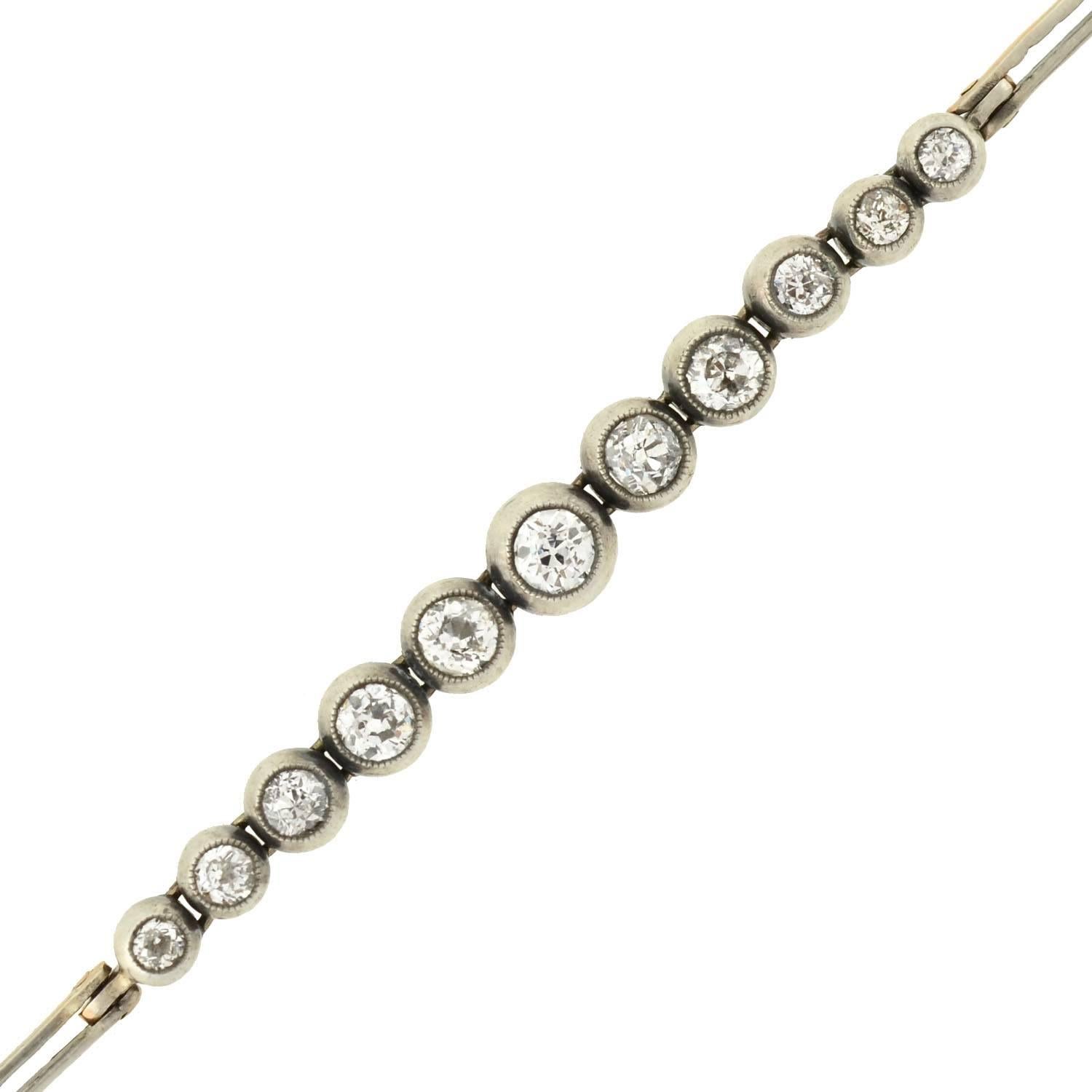 Victorian 1.45 Carat Mine Cut Diamond Mixed Metals Bracelet In Excellent Condition In Narberth, PA