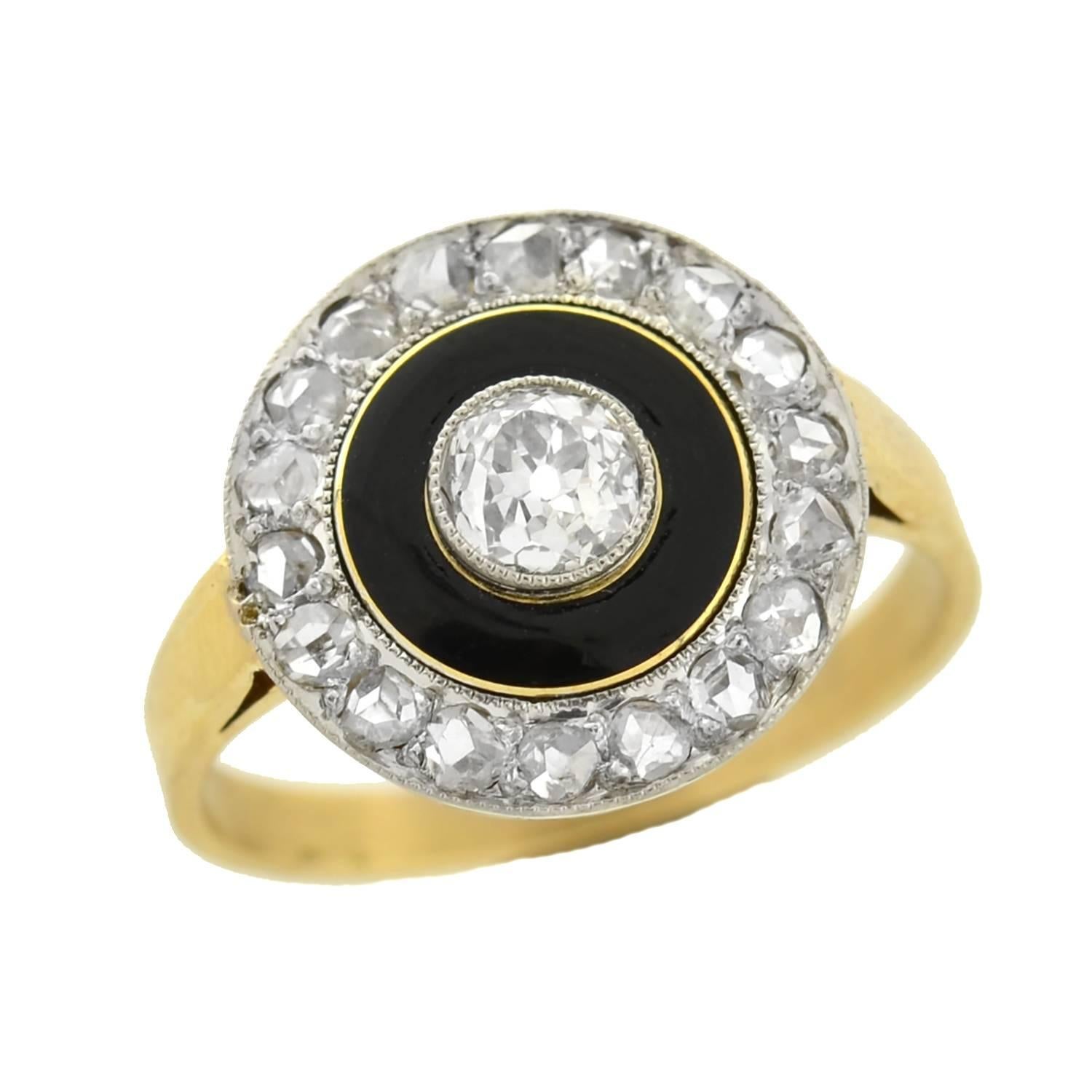 Edwardianischer Diamant- und Emaille-Ring Damen im Angebot