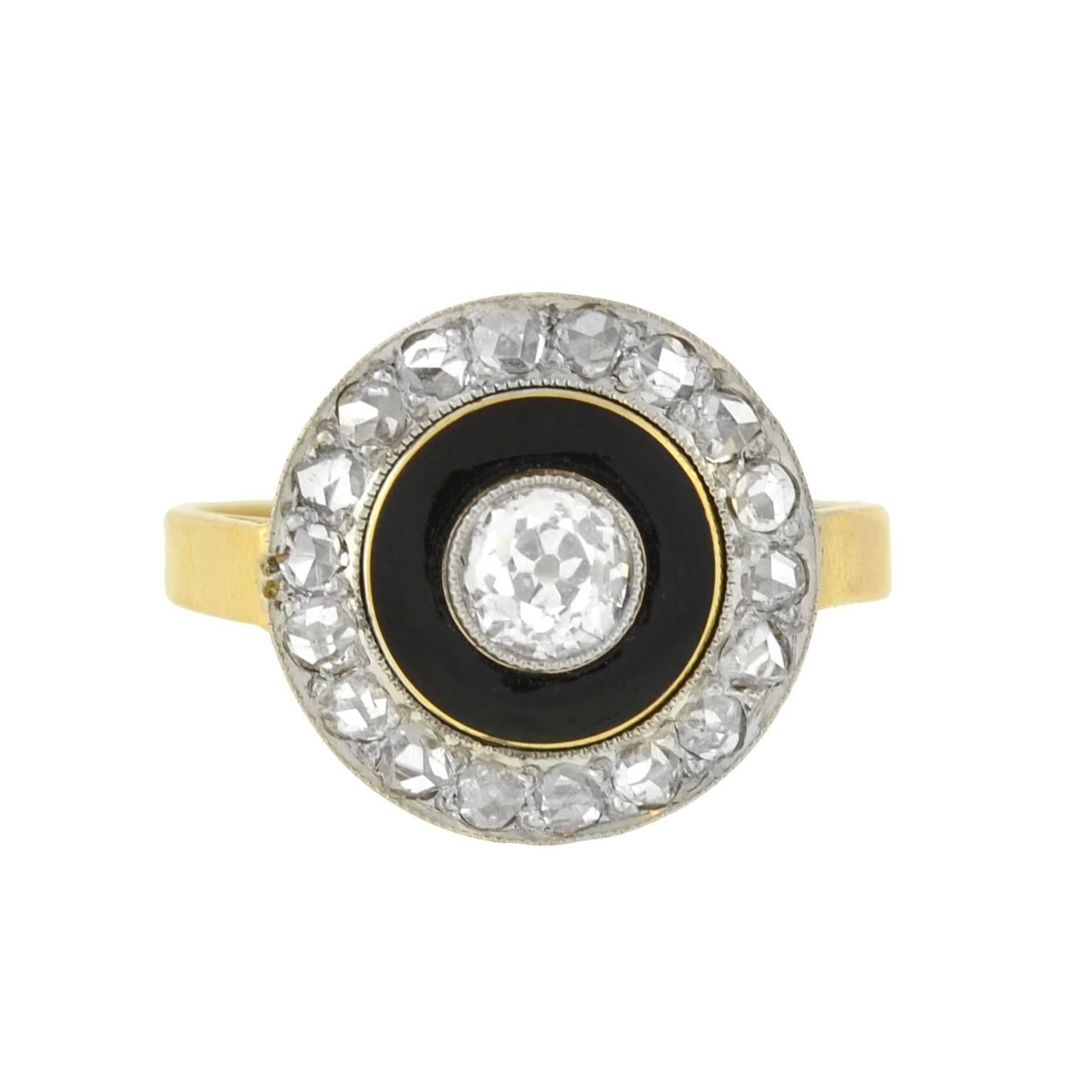 Edwardianischer Diamant- und Emaille-Ring (Alteuropäischer Brillantschliff) im Angebot